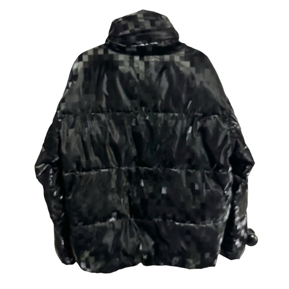 Karl Lagerfeld Paris Men's Shiny Bitmap Printed Black Down Puffer Jacket M NWOT - Picture 5 of 9